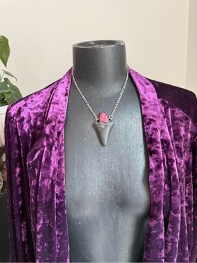 Megalodon tooth fossil necklace pendant Aurora opal quartz crystal necklace boho